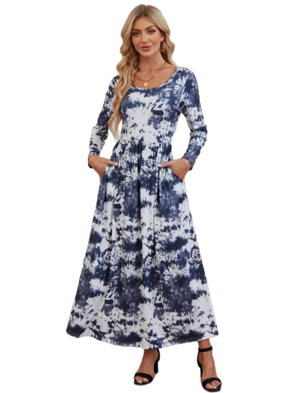 Women Casual Plain Maxi Dresses Long Sleeve with Pockets